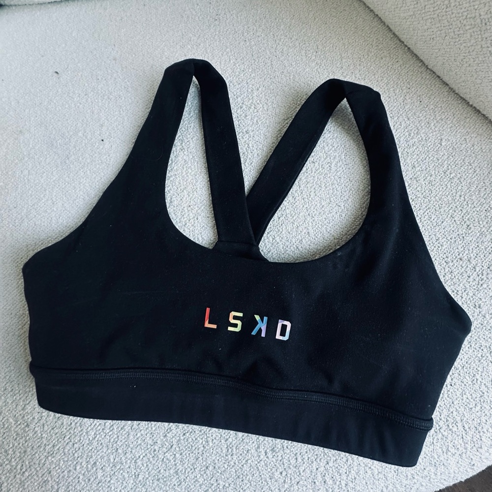 LSKD Black Sports Bra with Colorful Logo